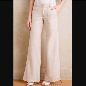 Wide-Leg Beige Linen Pants